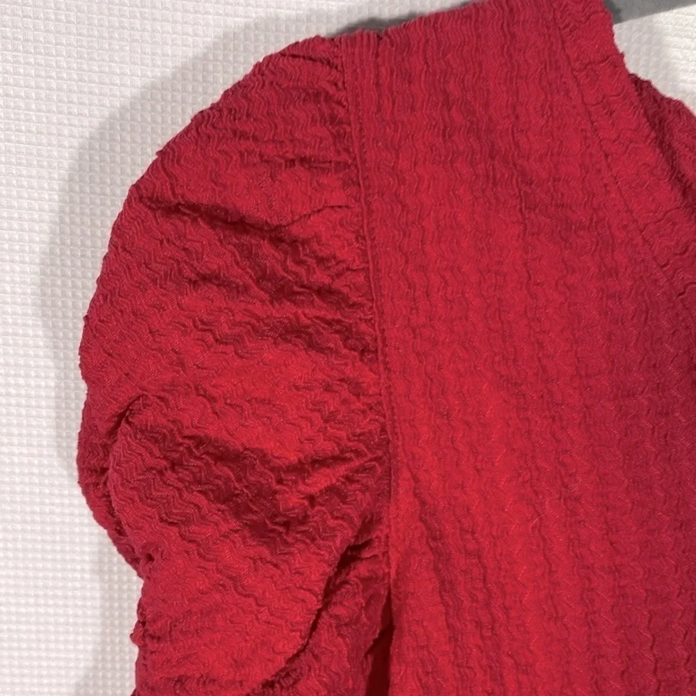 Loft Shirred Puff Sleeve textured Top raspberry pink women’s XS